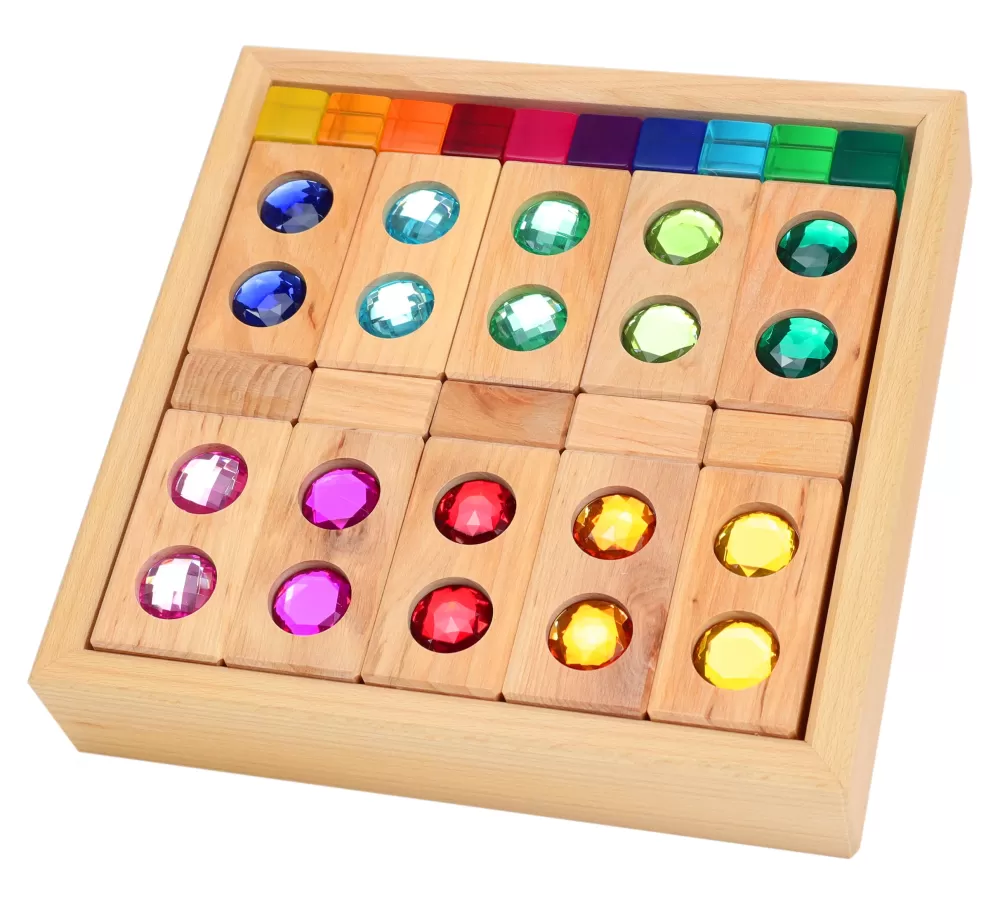 Hot Bauspiel Blocchi Small Colour Track Con Cubi Traslucidi E Scatola In Legno - 45