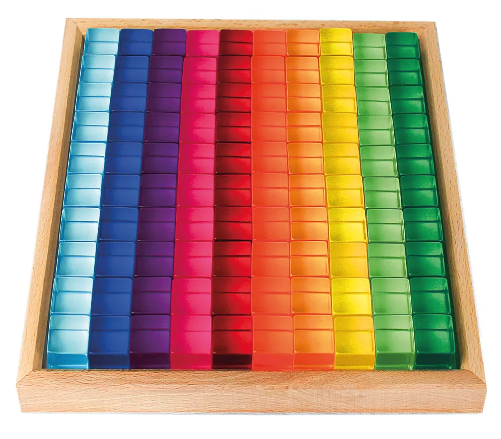 Clearance Bauspiel Cubi Traslucidi Con Scatola In Legno - 100 Pezzi -
