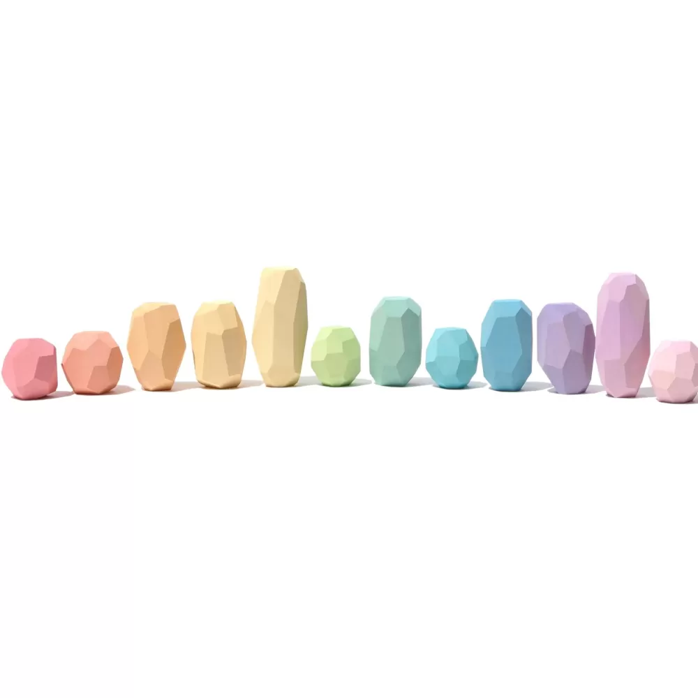 New Ocamora Sassi Impilabili Pastello In Legno - Set Da 12 -