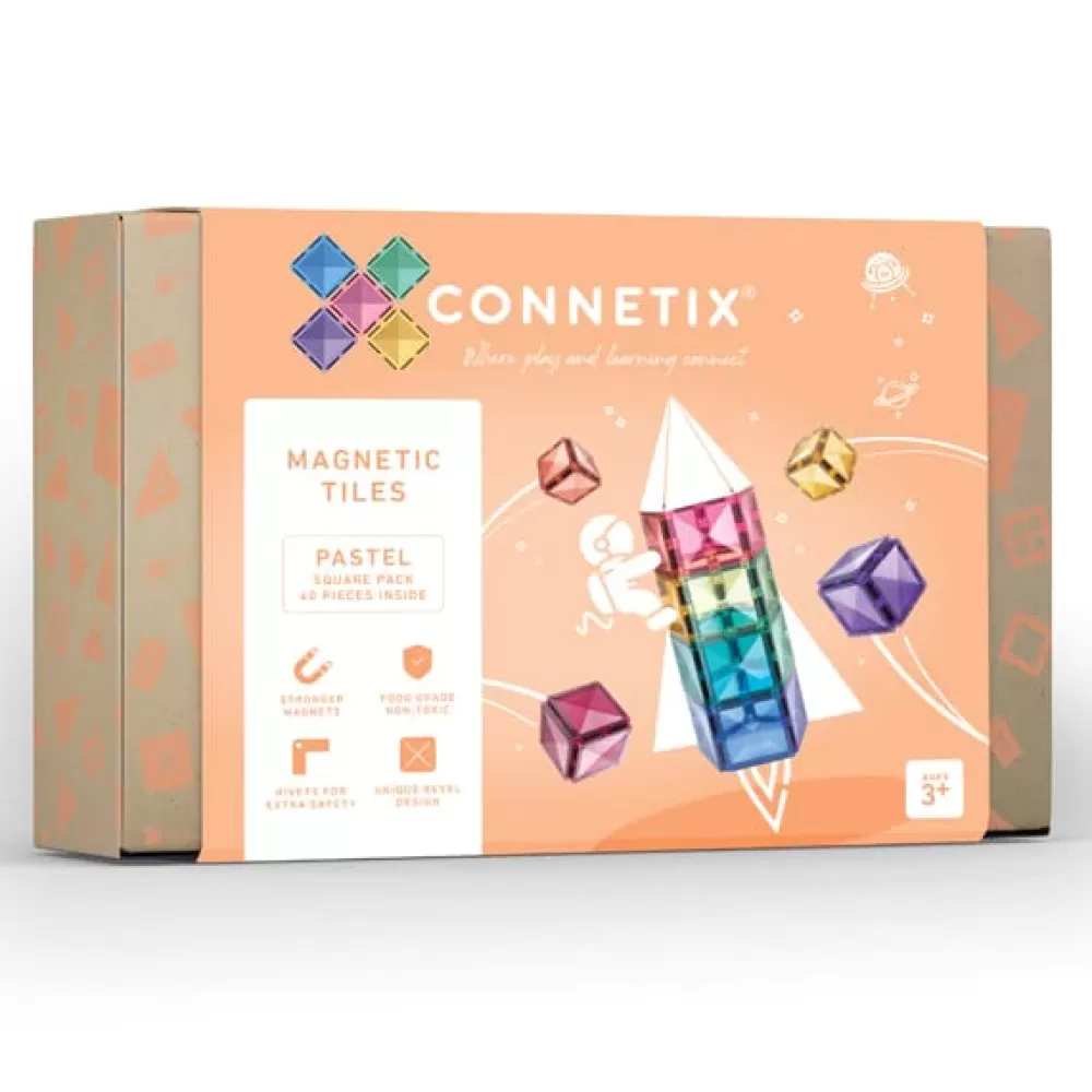 Shop Connetix Tessere Magnetiche Traslucide - 40 Piece Pastel Square Pack