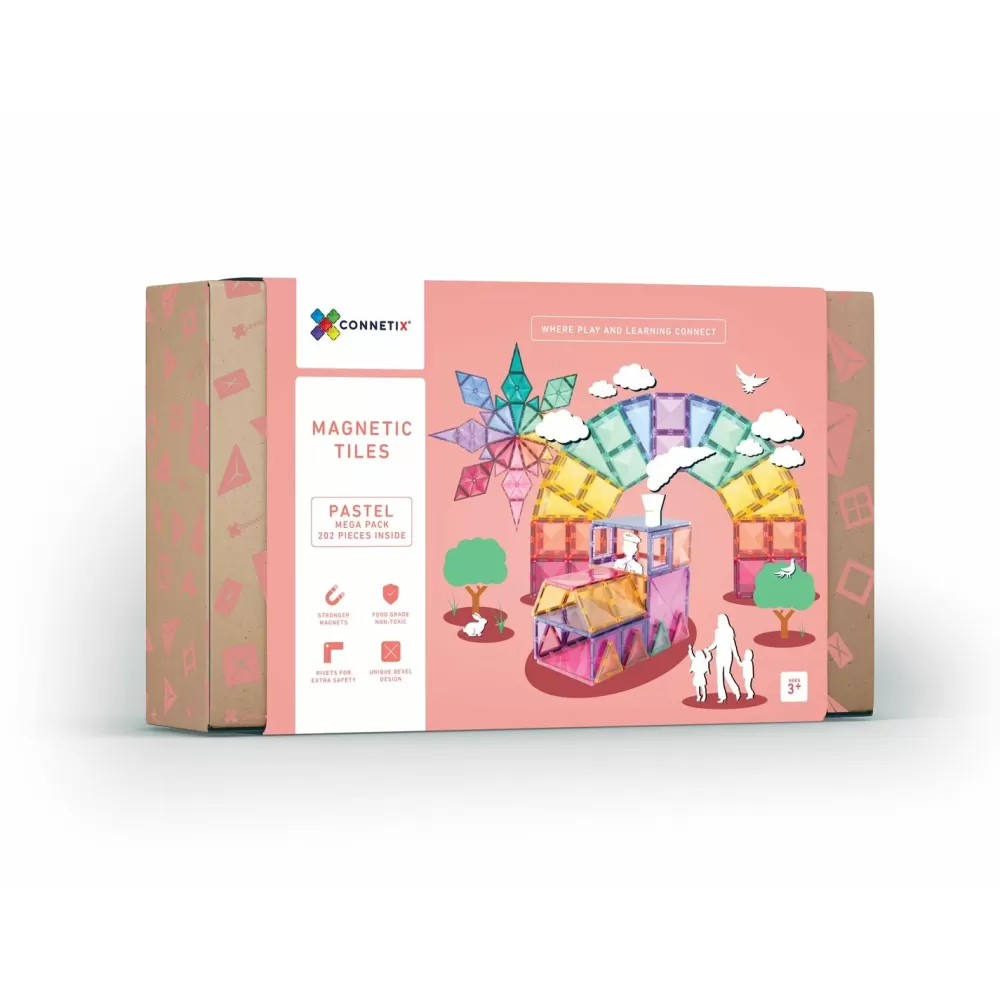 Fashion Connetix Tessere Magnetiche Traslucide - Mega Pack 202 Pezzi - Colore Pastello