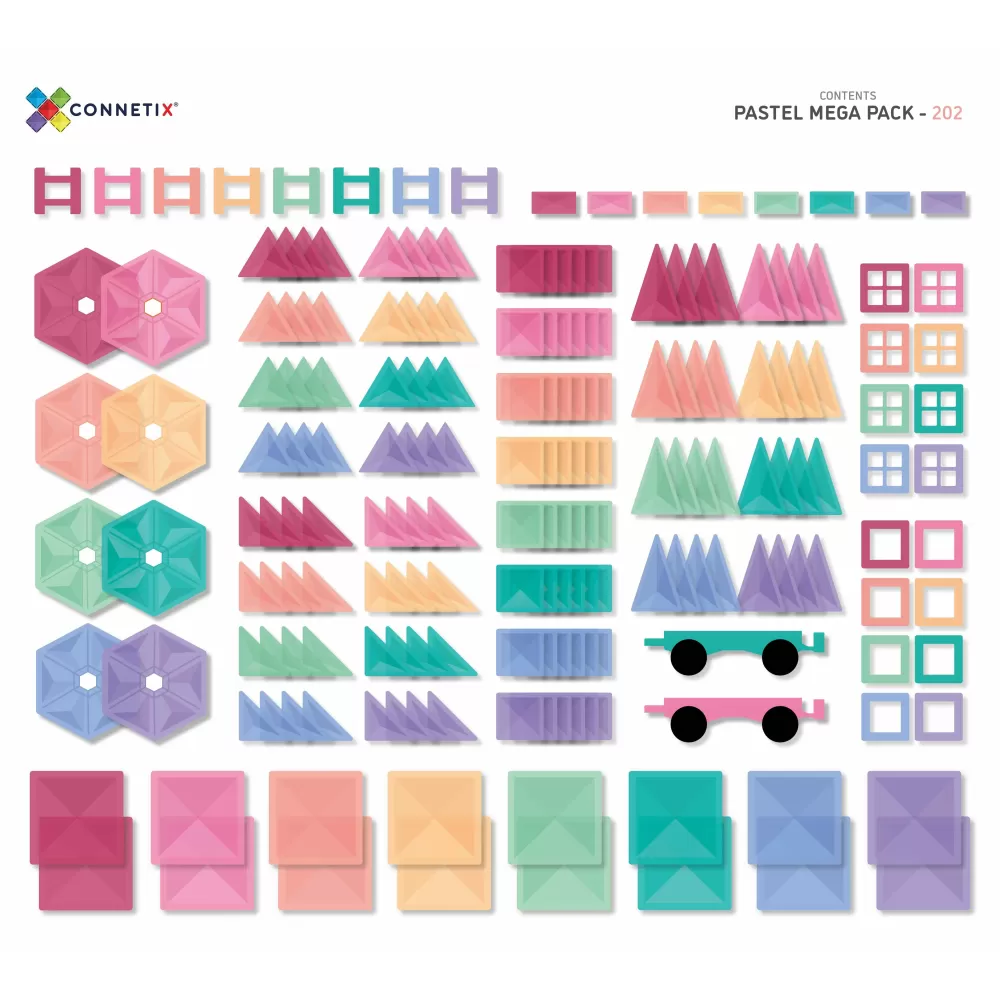 Fashion Connetix Tessere Magnetiche Traslucide - Mega Pack 202 Pezzi - Colore Pastello