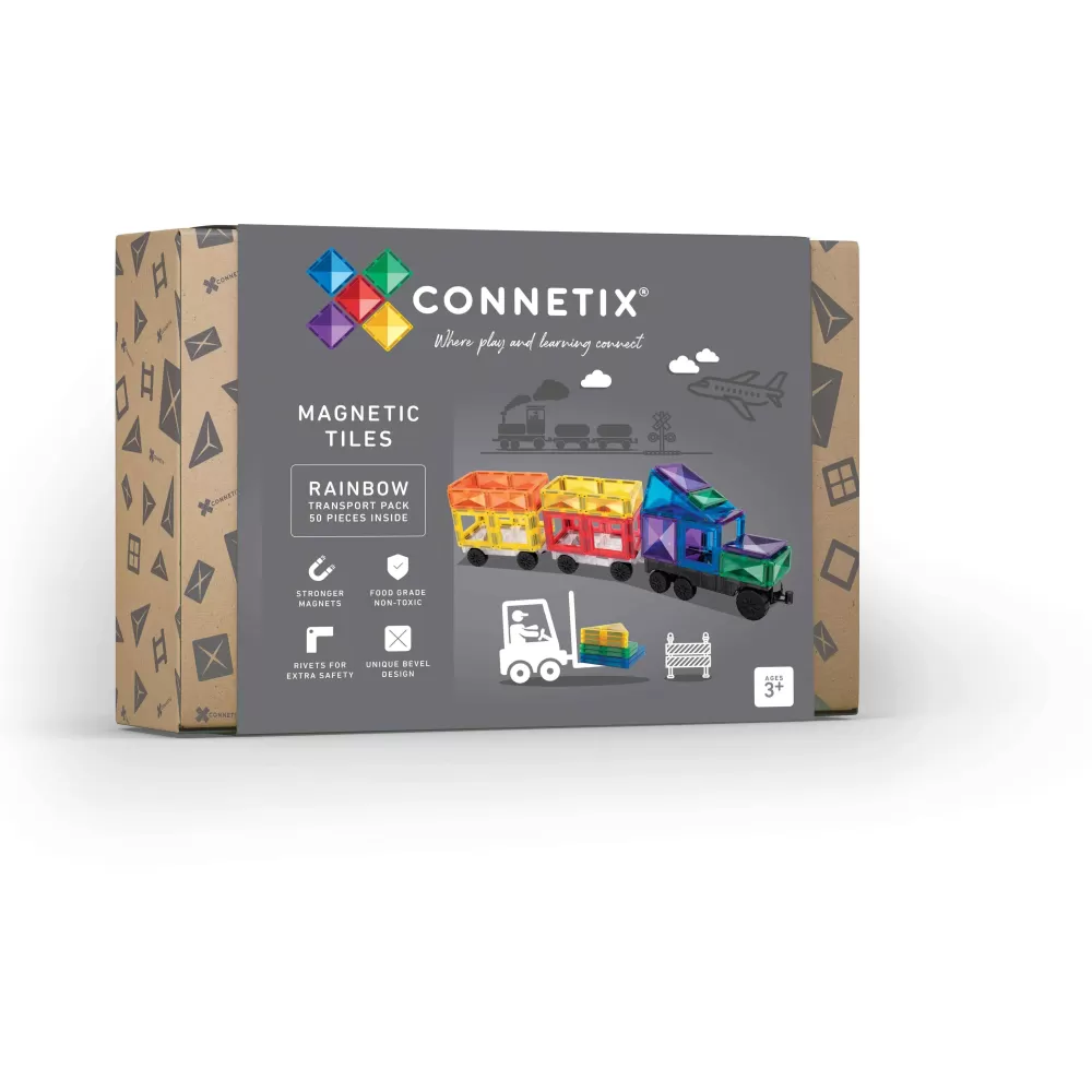 Sale Connetix Tessere Magnetiche Traslucide Arcobaleno- Transport Pack - 50 Pz - Con